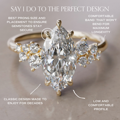 Marquise Shaped Three Stone Lab Grown Diamond Engagement Ring