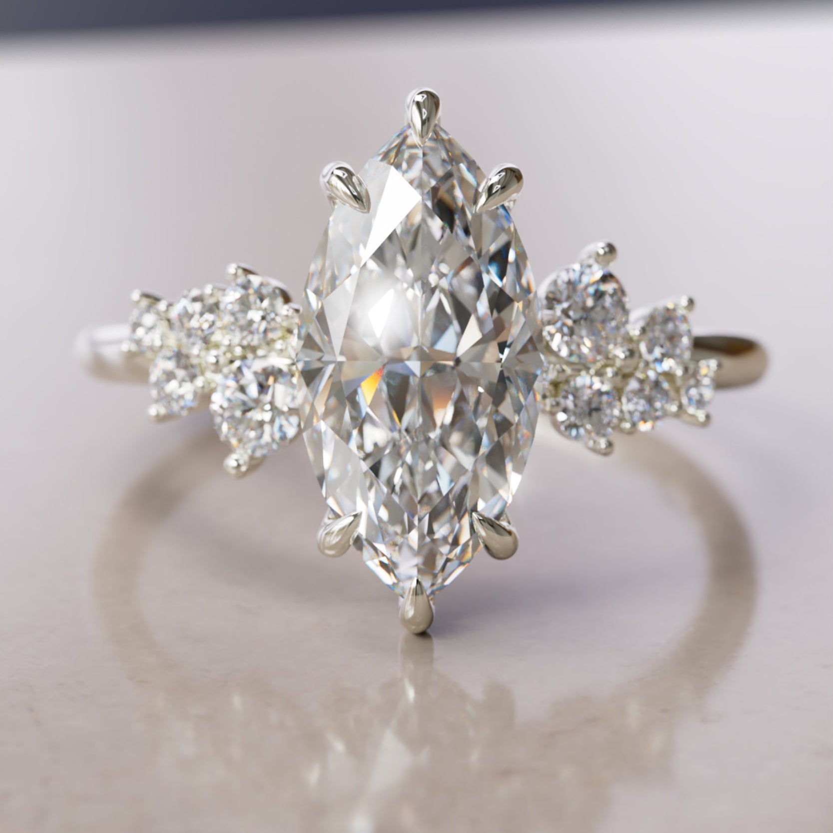 Marquise Shaped Three Stone Lab Grown Diamond Engagement Ring