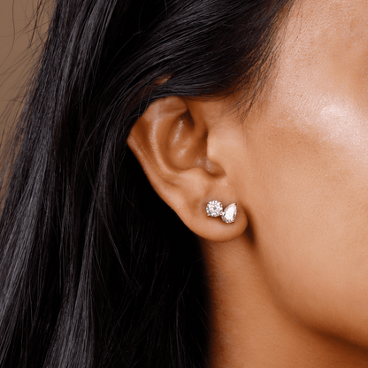 2.0 TCW Round & Pear Cut Moissanite Two Stone Earrings in Gold 2