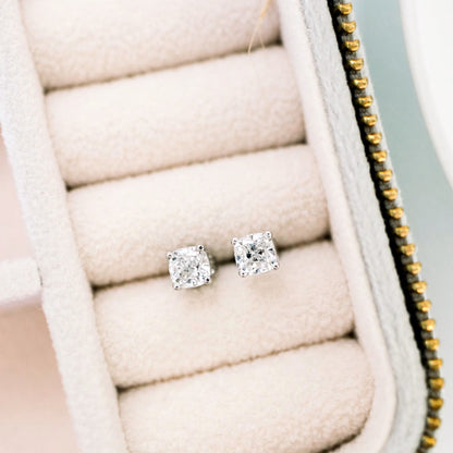 1.50 TCW Cushion Shape Moissanite Stud Earrings in Gold 3