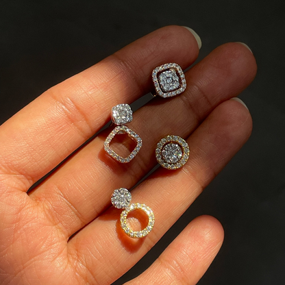 0.57 TCW Round Cut Moissanite 3 in one Halo, Stud & Dangler Earrings in Gold 6