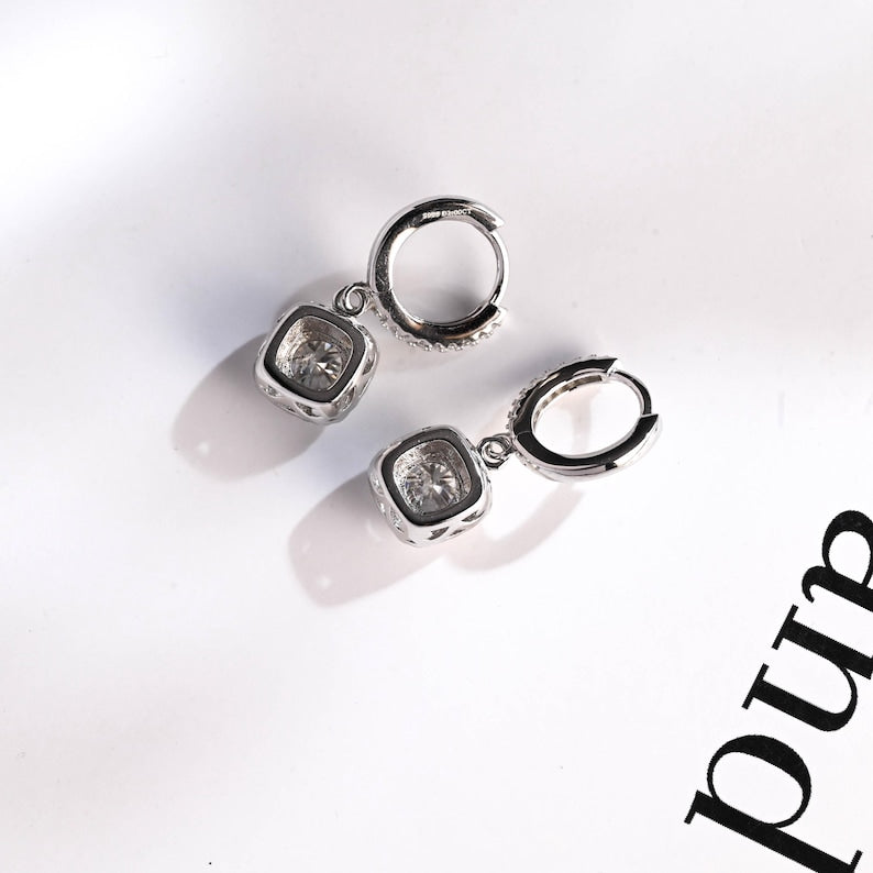 1.0 TCW Round Cut Moissanite Halo Drop Earrings in Gold 8