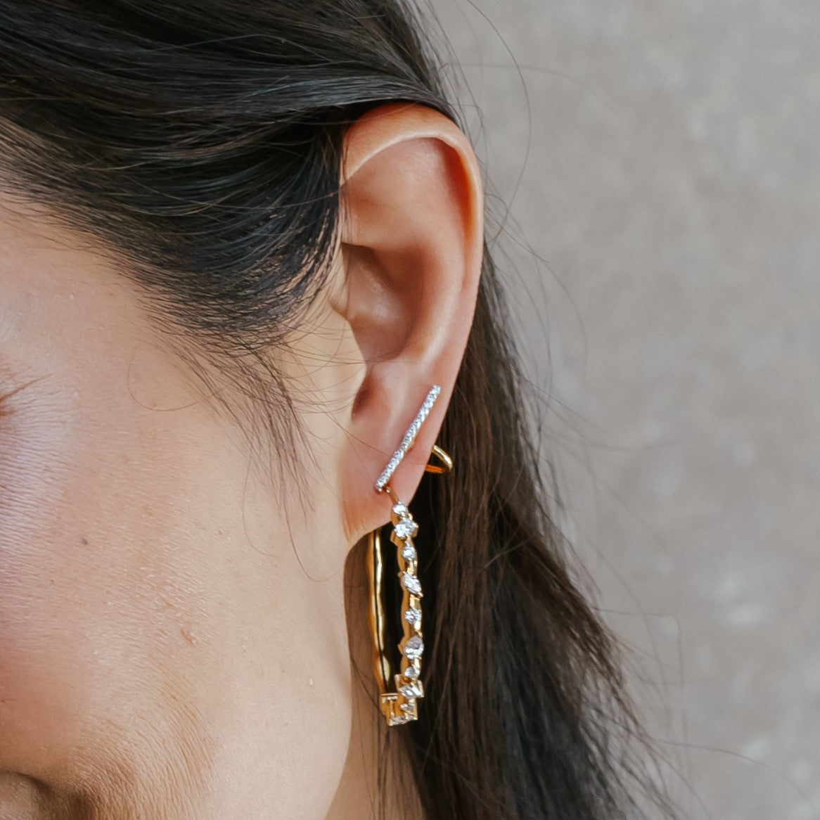 1.90 TCW Round Cut Moissanite Fancy Hoops Earrings in Gold 6