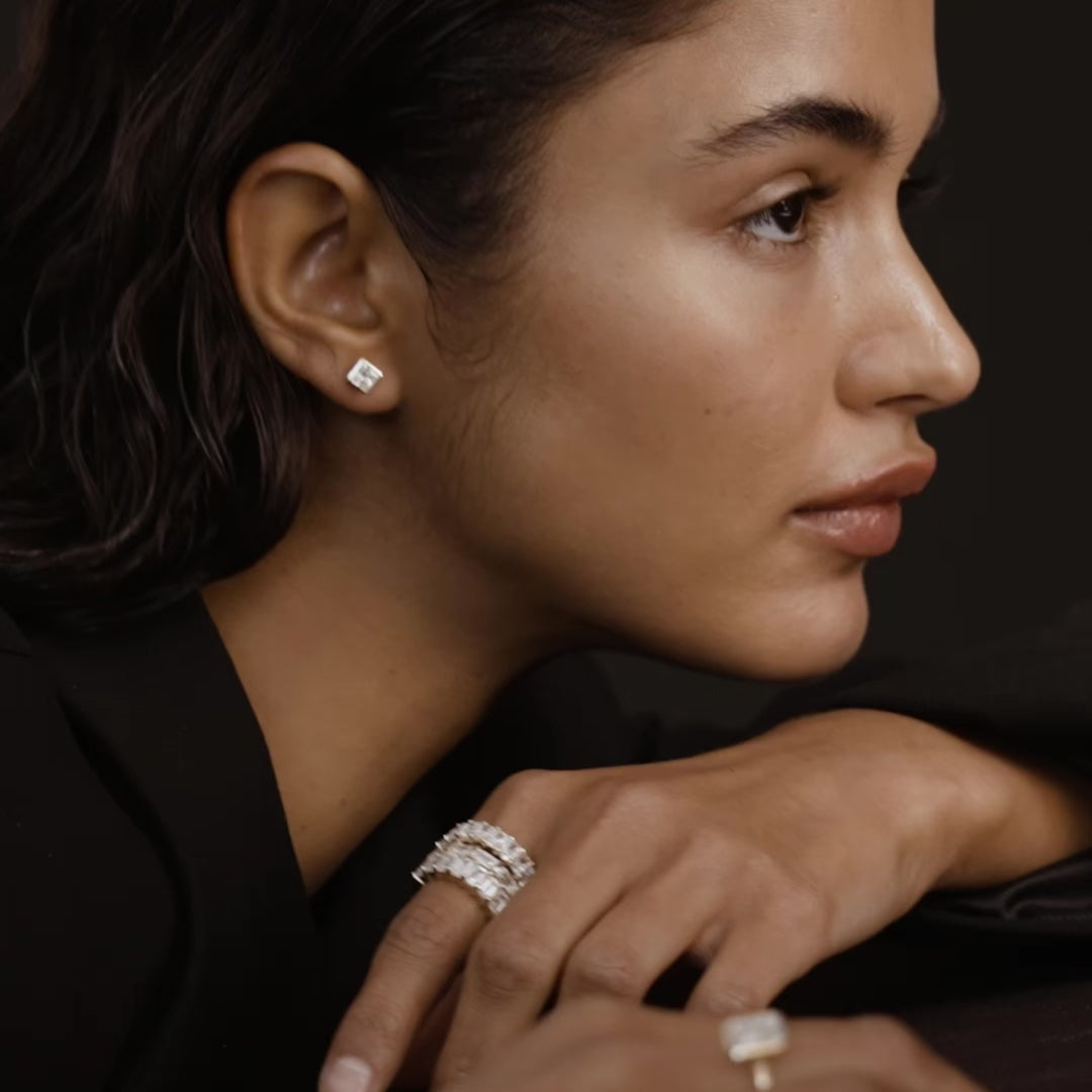 1 TCW Princess Shaped Lab Grown Diamond Stud Earrings