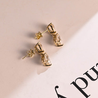 1.0 TCW Pear Cut Moissanite Drop Earrings in Gold 9