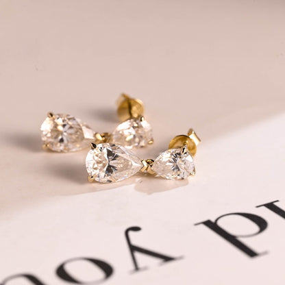 1.0 TCW Pear Cut Moissanite Drop Earrings in Gold 1