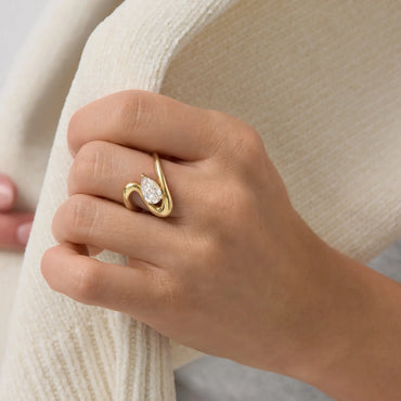 Timeless 1.5 CT Pear Cut Swirl Cross Solitaire Unique Styled Lab Grown Diamond Engagement Ring