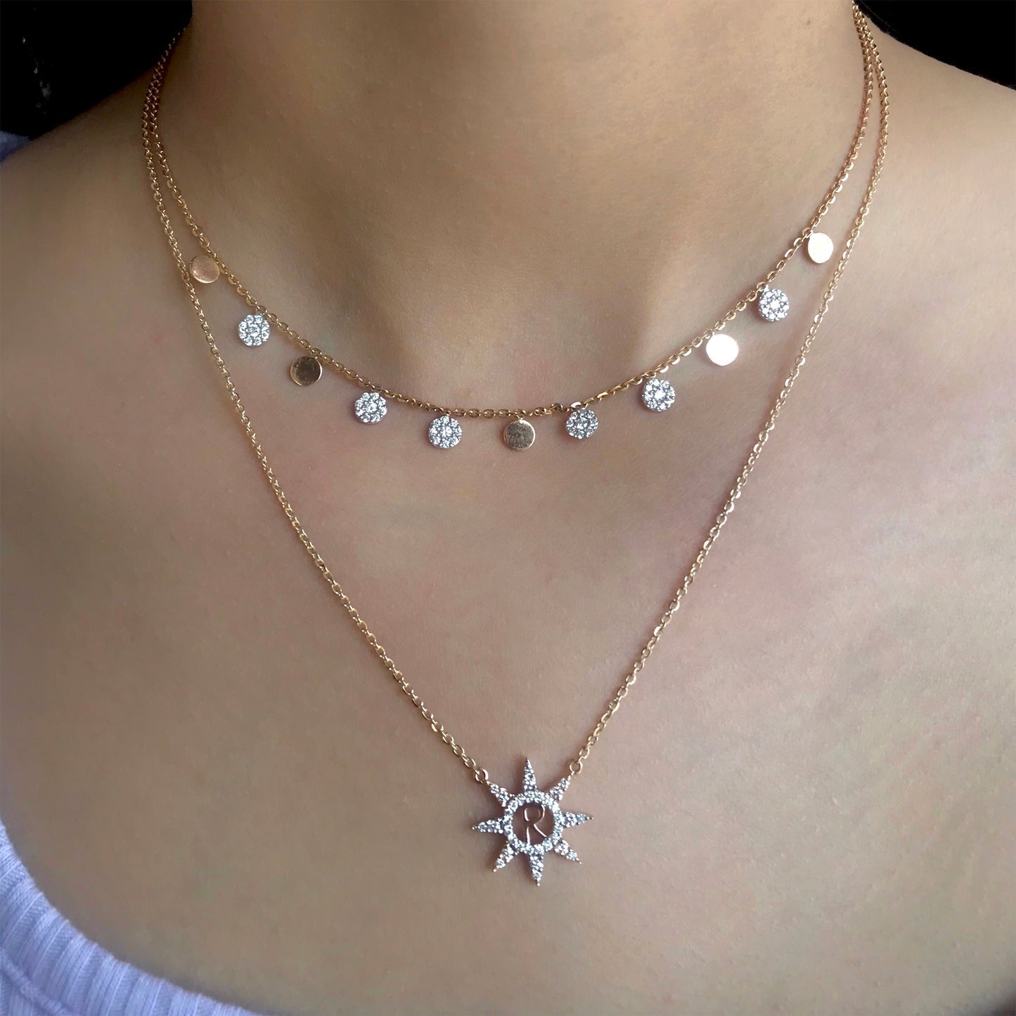 0.50 TCW Round Moissanite Diamond Gold Disc Dangler Necklace in Solid Gold 3