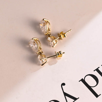 1.0 TCW Pear Cut Moissanite Drop Earrings in Gold 8