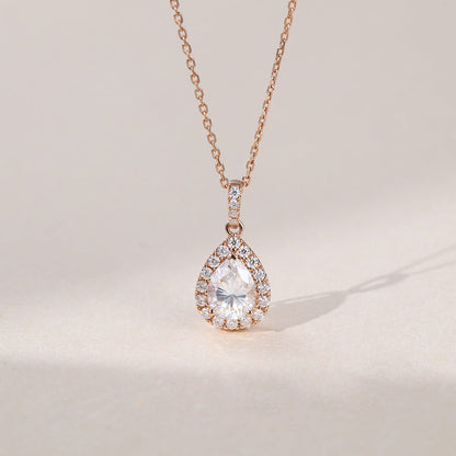 2.20 TCW Pear Moissanite Diamond Halo Pendant Necklace in Solid Gold 1