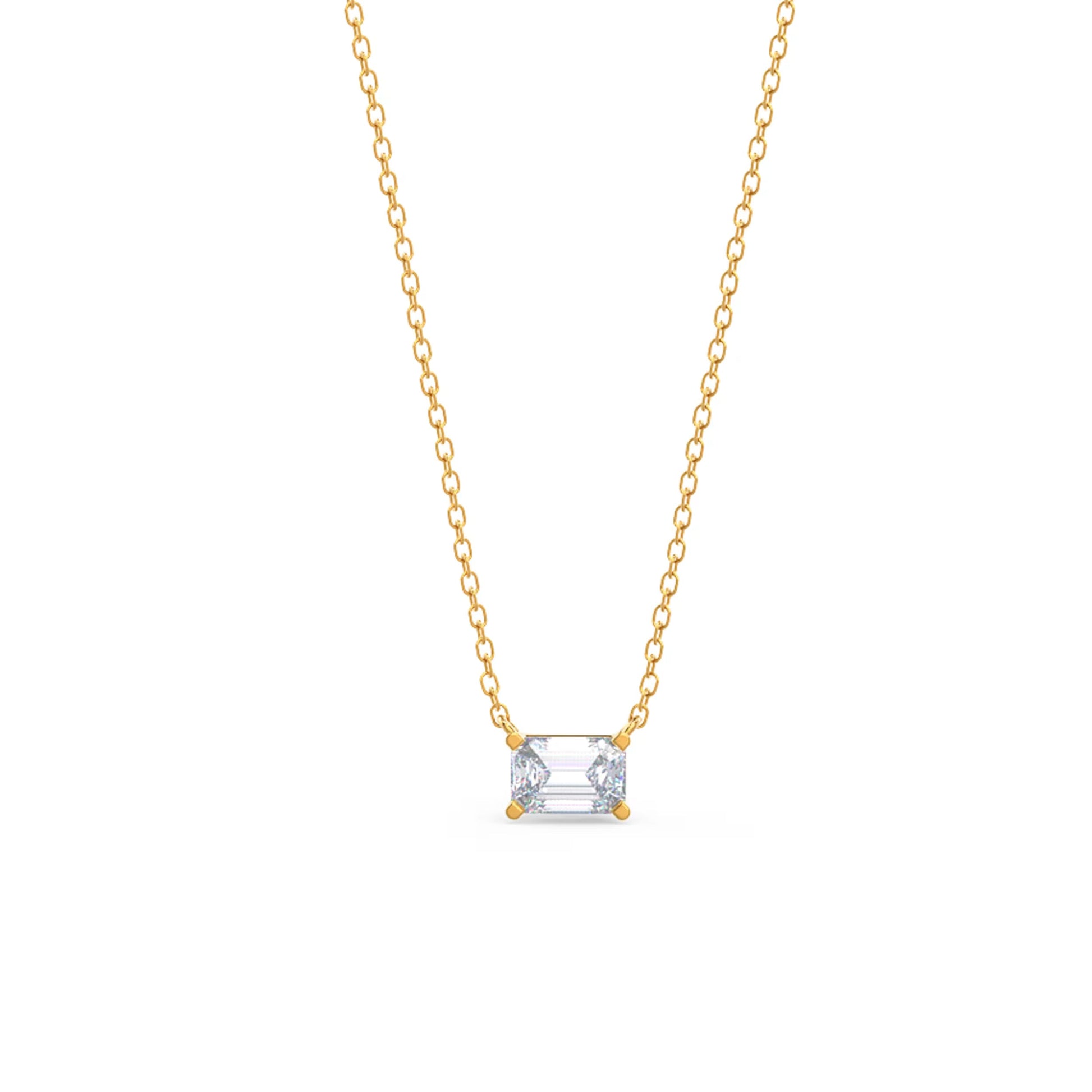 1.0 CT East West Emerald Cut Moissanite Diamond Solitaire Pendant Necklace in Solid Gold 4