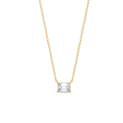 1.0 CT East West Emerald Cut Moissanite Diamond Solitaire Pendant Necklace in Solid Gold 4