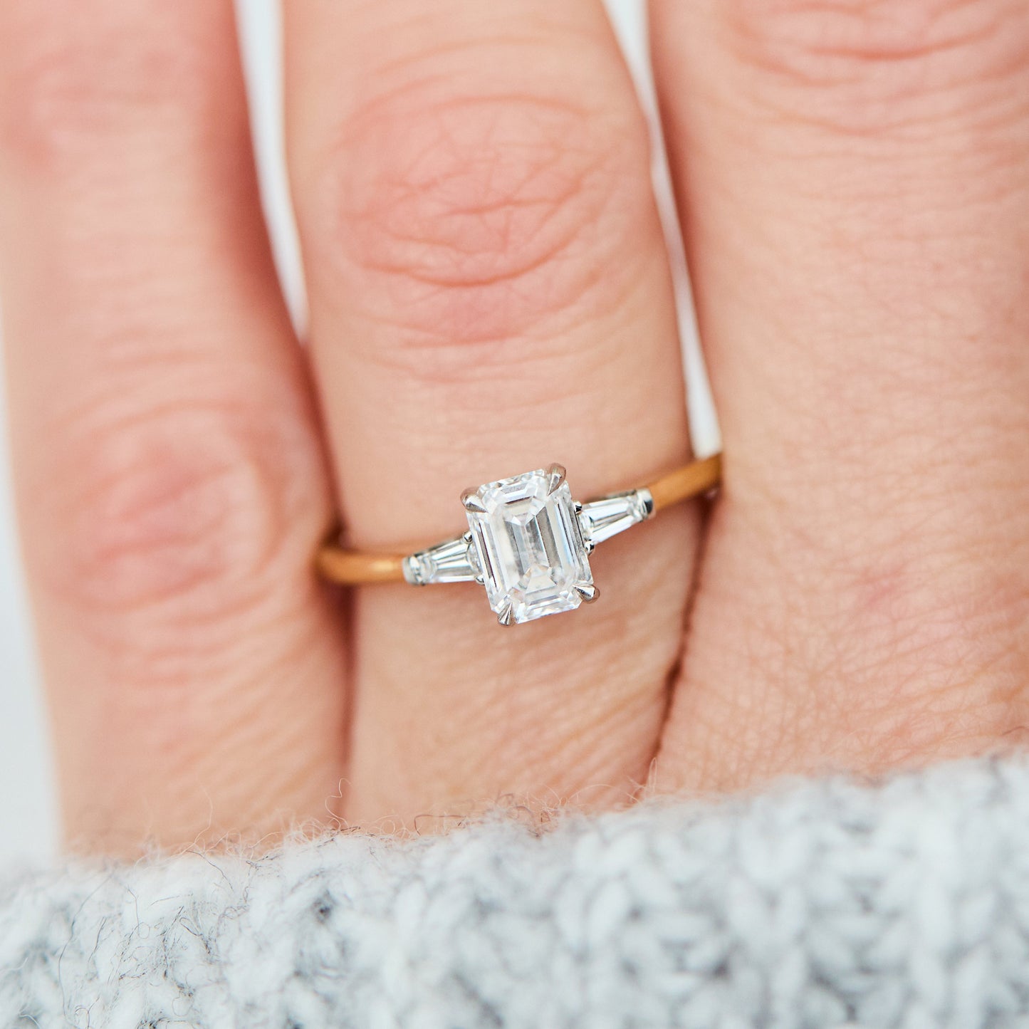 Marquise Shaped Three Stone Lab Grown Diamond Engagement Ring