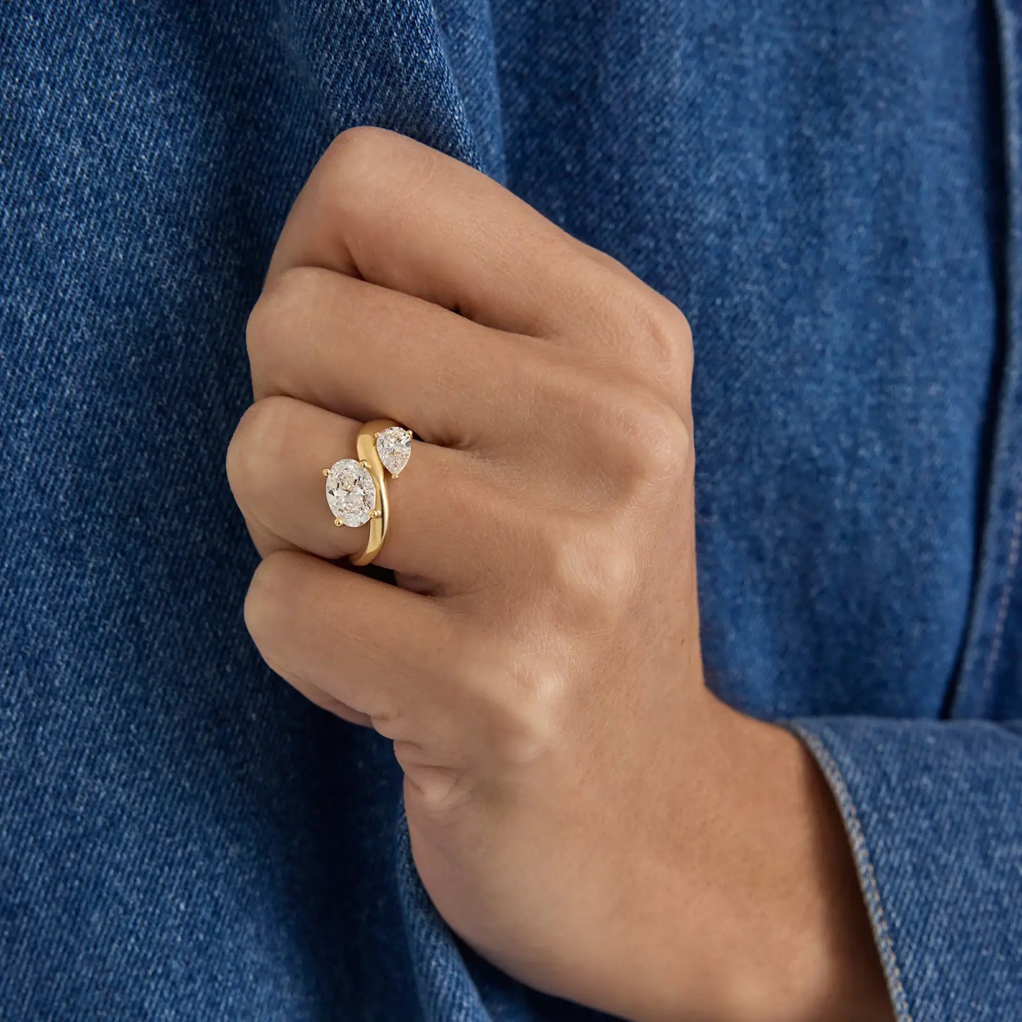 Timeless 2 CT Oval & Pear Cut Swirl Toi Eti Moi Setting Lab Grown Diamond Engagement Ring