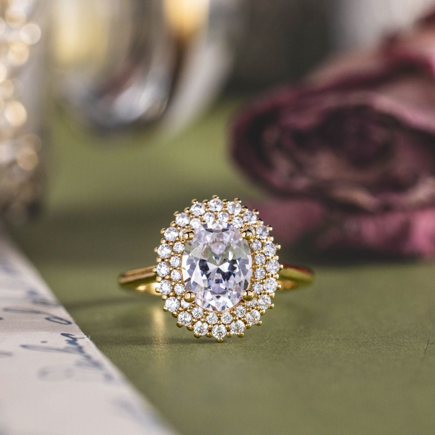 0.7 CT Oval Shaped Double Halo Lab Grown Diamond Engagement Ring