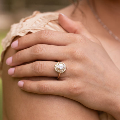 0.7 CT Oval Shaped Double Halo Lab Grown Diamond Engagement Ring