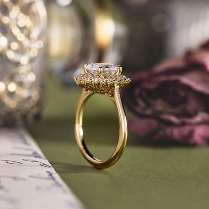 0.7 CT Oval Shaped Double Halo Lab Grown Diamond Engagement Ring