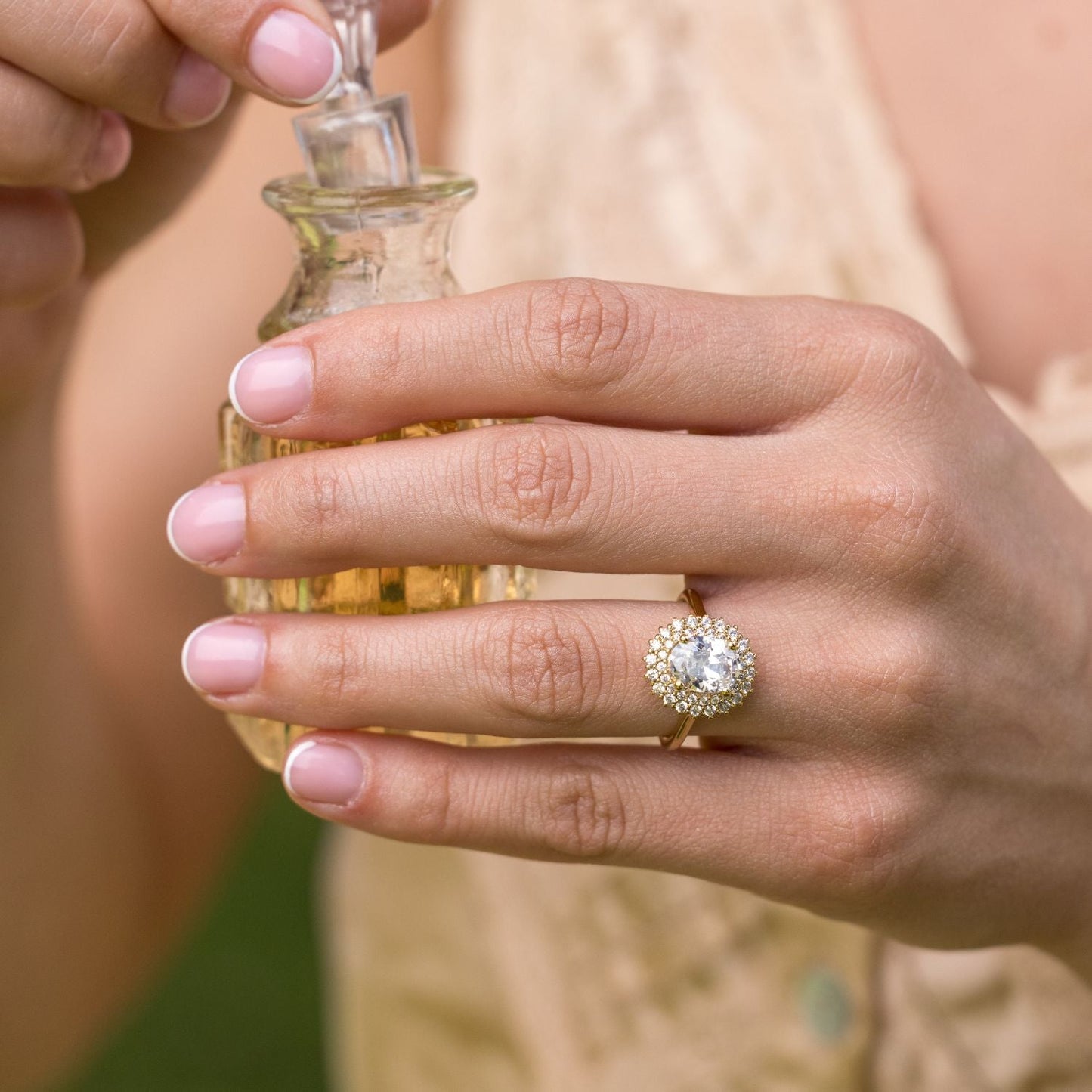 0.7 CT Oval Shaped Double Halo Lab Grown Diamond Engagement Ring