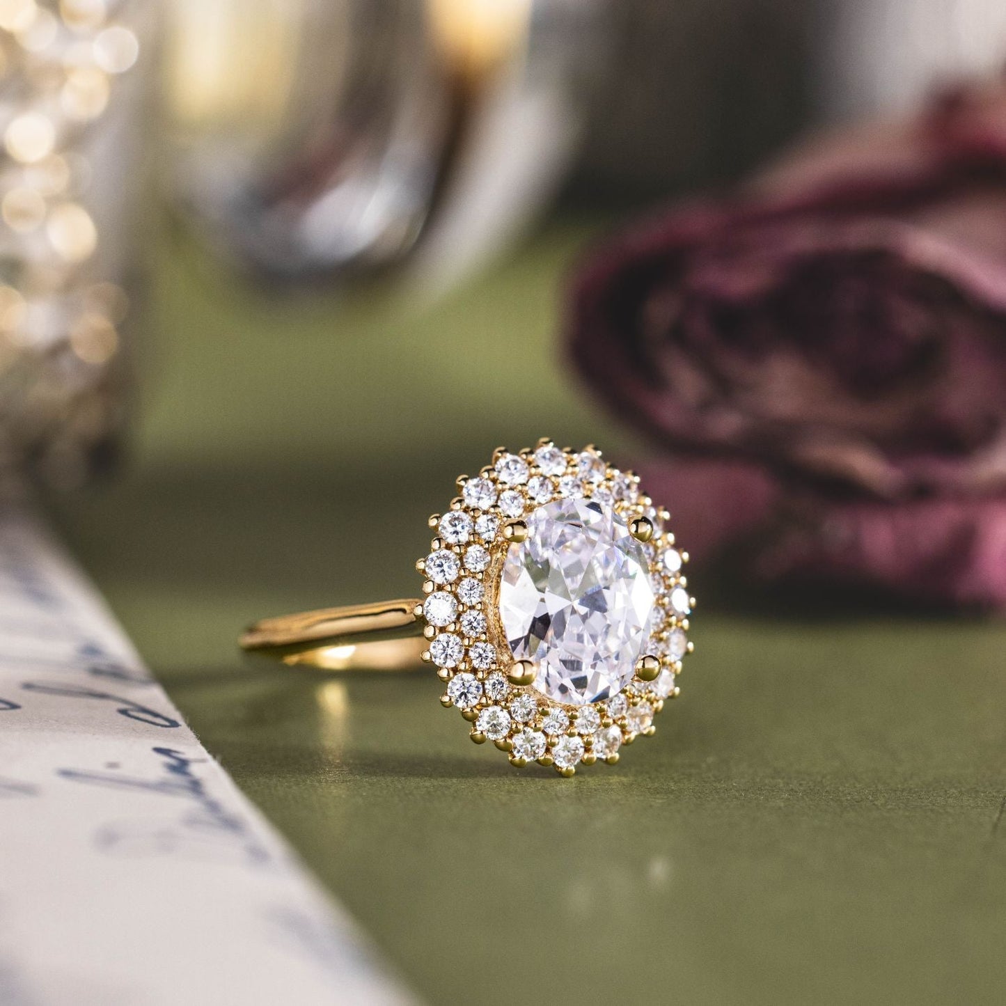 0.7 CT Oval Shaped Double Halo Lab Grown Diamond Engagement Ring