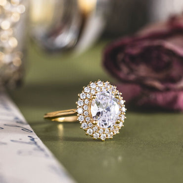 0.7 CT Oval Shaped Double Halo Lab Grown Diamond Engagement Ring