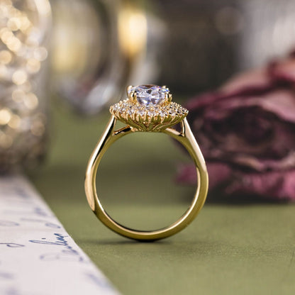 0.7 CT Oval Shaped Double Halo Lab Grown Diamond Engagement Ring