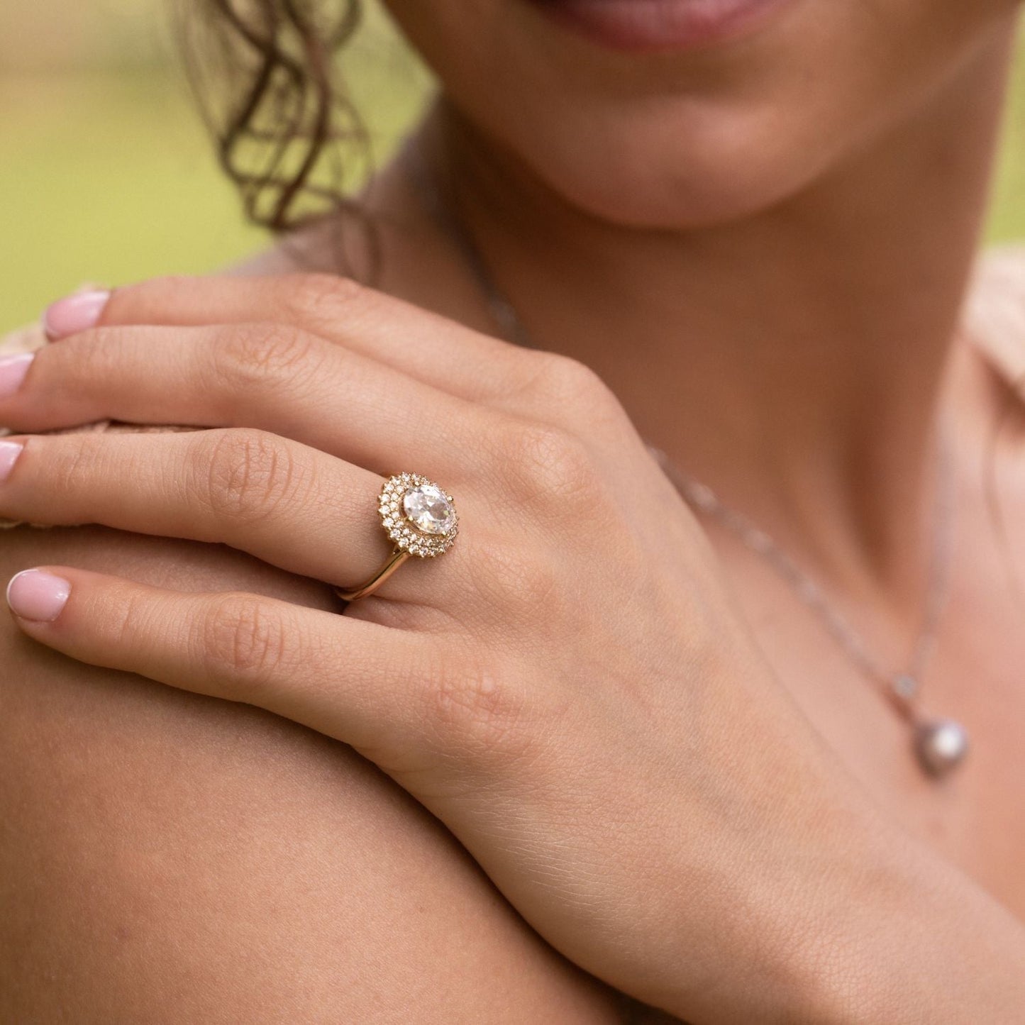 0.7 CT Oval Shaped Double Halo Lab Grown Diamond Engagement Ring