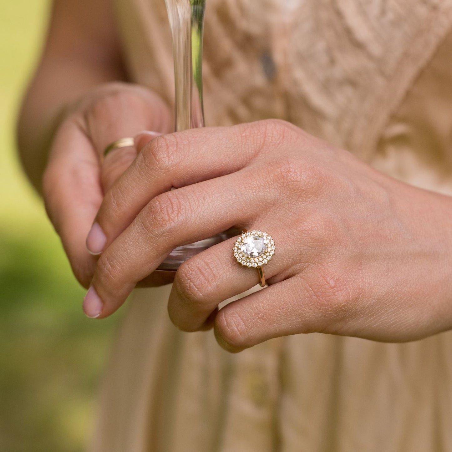 0.7 CT Oval Shaped Double Halo Lab Grown Diamond Engagement Ring