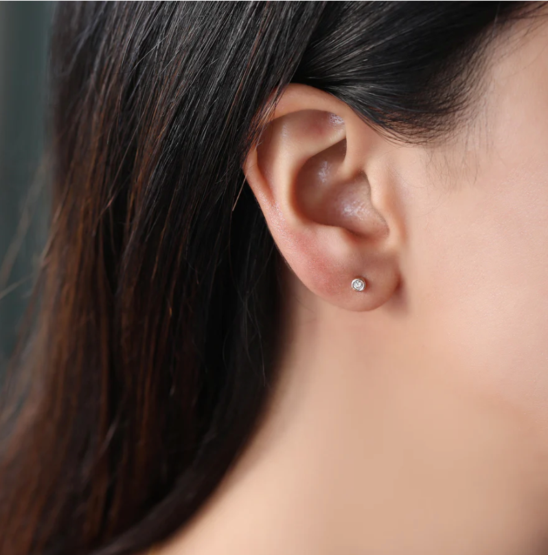 0.20 TCW Round Cut Moissanite Bezel Stud Earrings in Gold 5