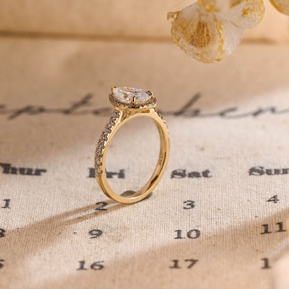 Stunning 1.0 CT Pear Moissanite Engagement Ring with Halo & Pave Design 6