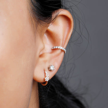 0.30 TCW Round Cut Moissanite Flower Huggies Earrings in Gold 7