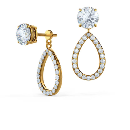 1.90 TCW Round Cut Moissanite Open Pear Jacket Earrings in Gold 1