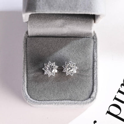 0.50 TCW Round Cut Moissanite Floral Halo Earrings in Gold 7