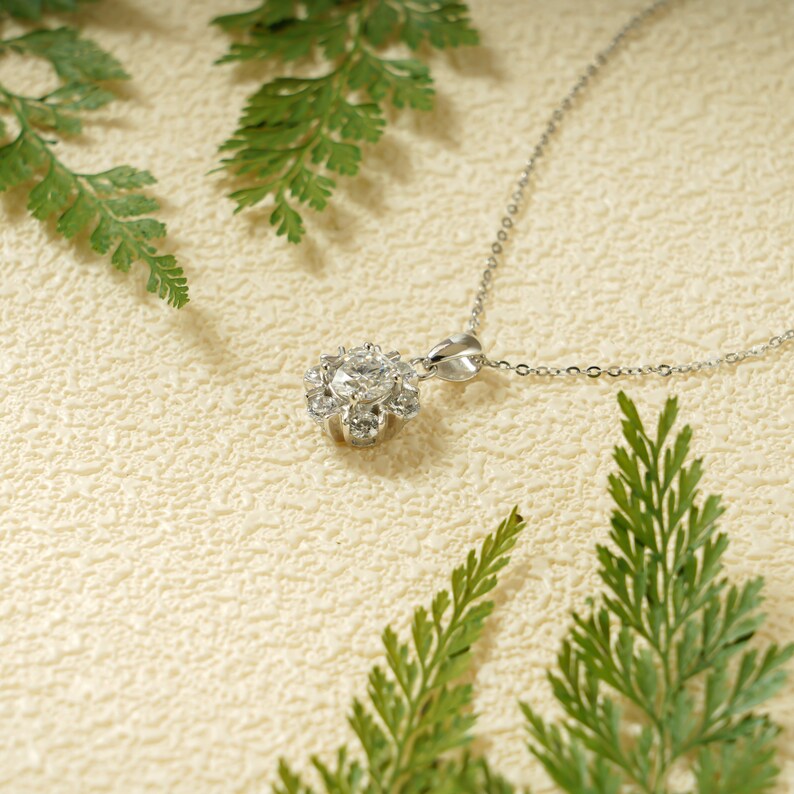 2.0 CT Round Moissanite Diamond Floral Halo  Pendant Necklace in Solid Gold 4