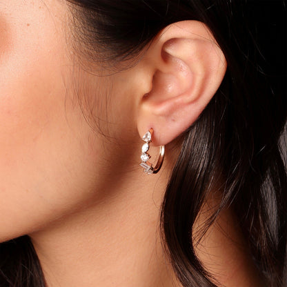 1.50 TCW Round, Marquise, Pear & Baguette Cut Moissanite Hoops Earrings in Gold 4