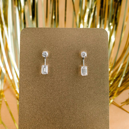 2.50 TCW Emerald & Asscher Cut Moissanite Jackets Earrings in Gold 3