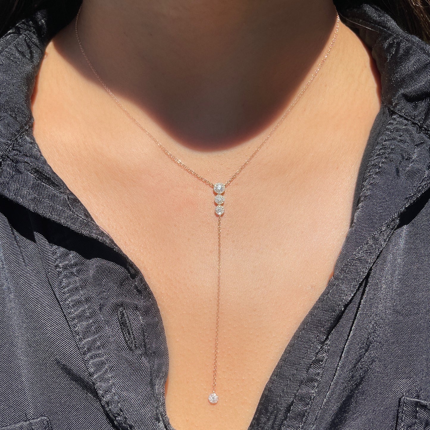 0.50 CT Round Moissanite Diamond Lariat Necklace in Solid Gold 4