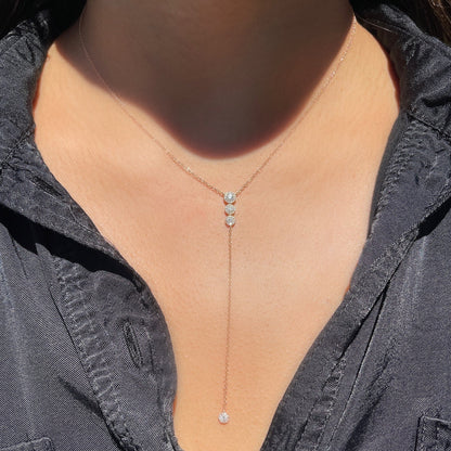 0.50 CT Round Moissanite Diamond Lariat Necklace in Solid Gold 4