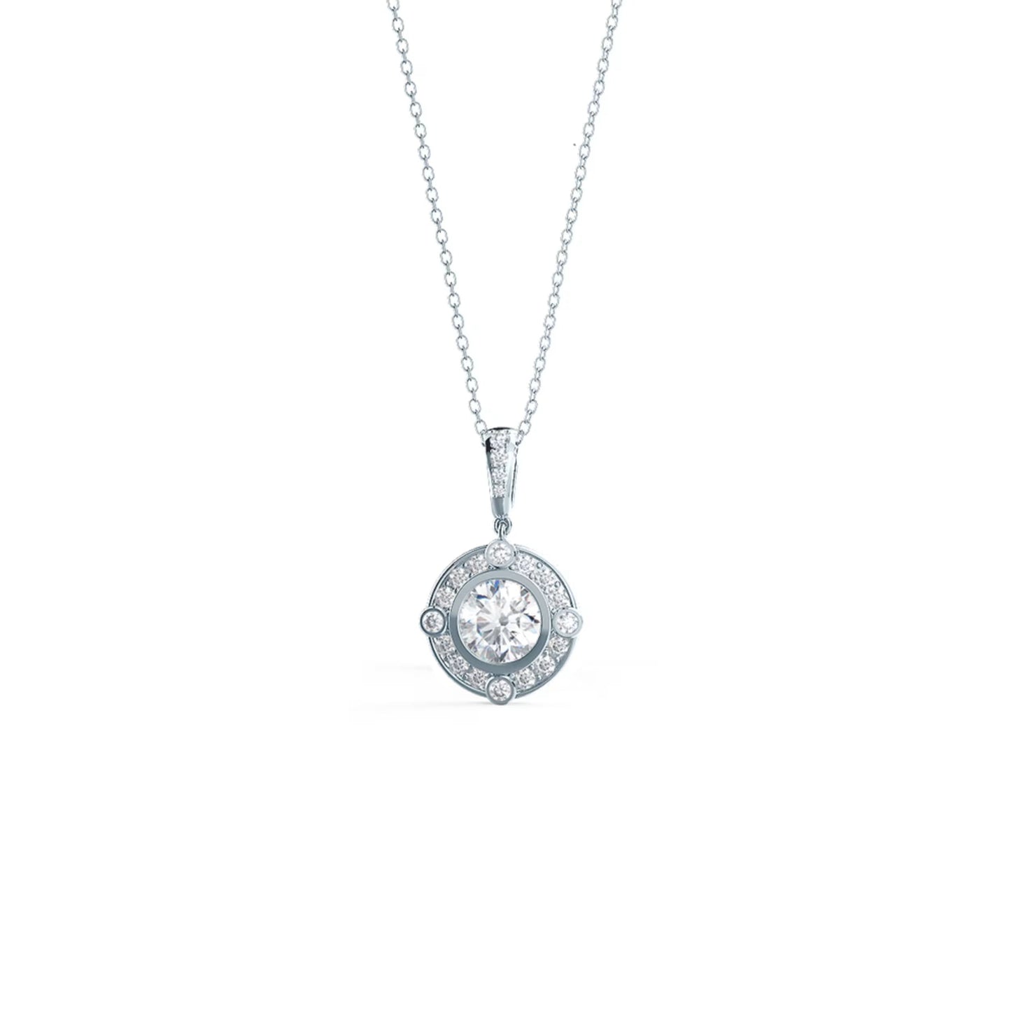 0.40 TCW Round Moissanite Diamond Halo Pendant Necklace in Solid Gold 4