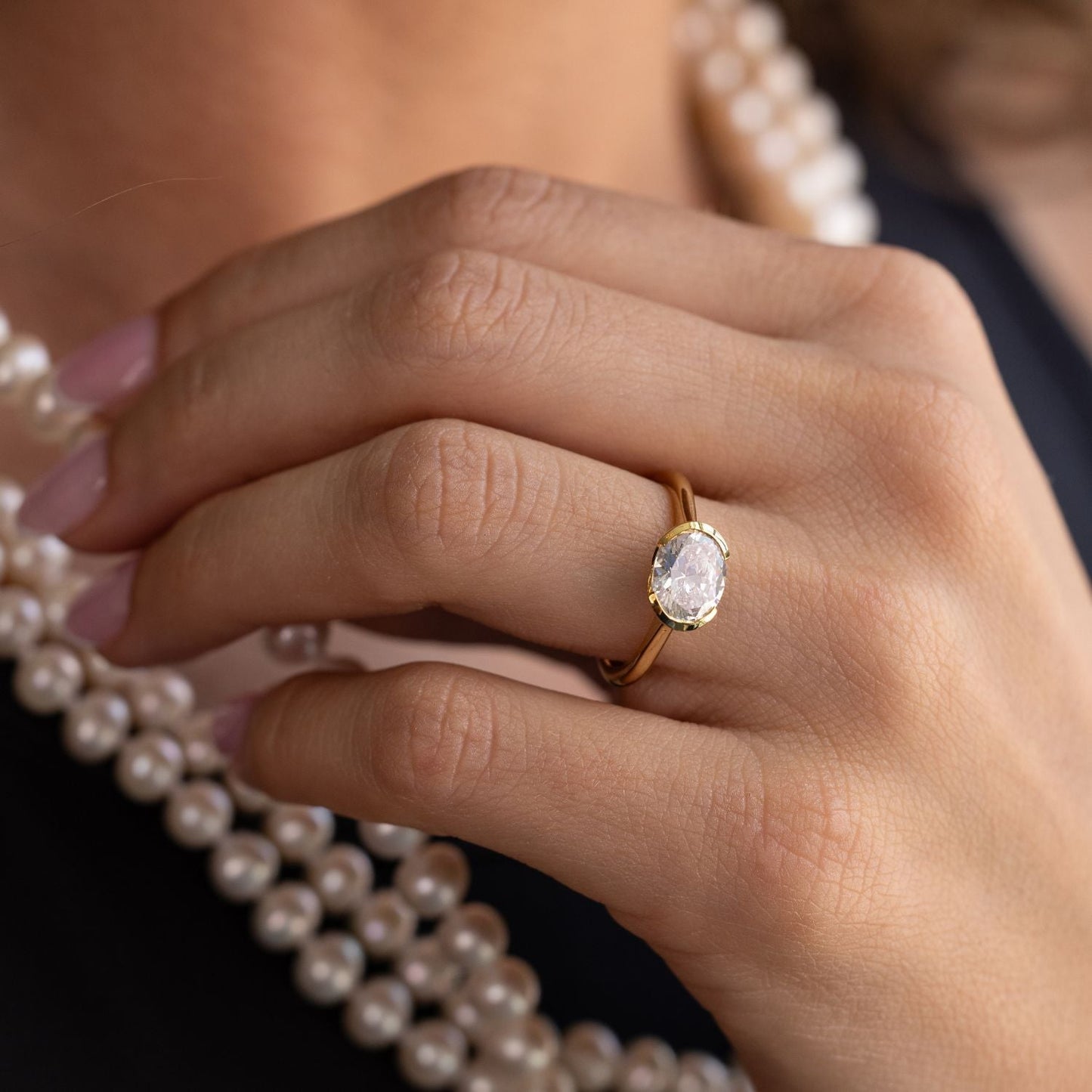 Marquise Shaped Three Stone Lab Grown Diamond Engagement Ring