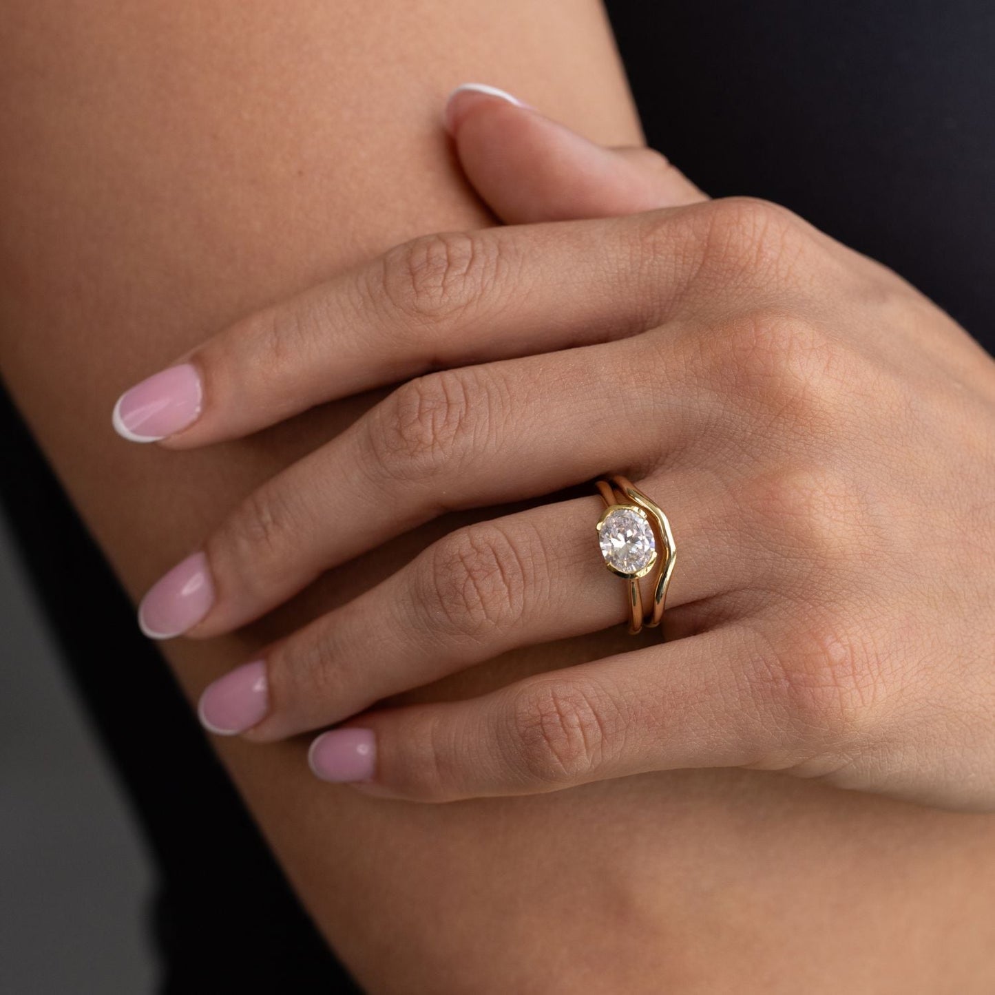 Marquise Shaped Three Stone Lab Grown Diamond Engagement Ring