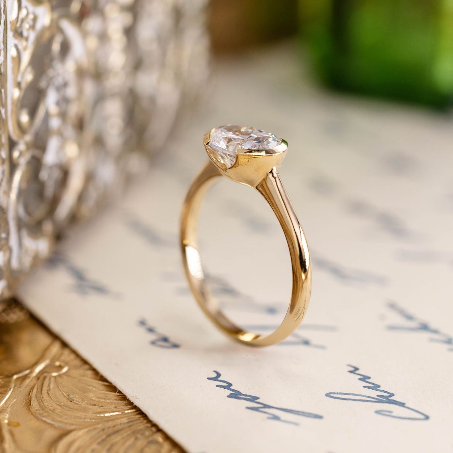 Marquise Shaped Three Stone Lab Grown Diamond Engagement Ring