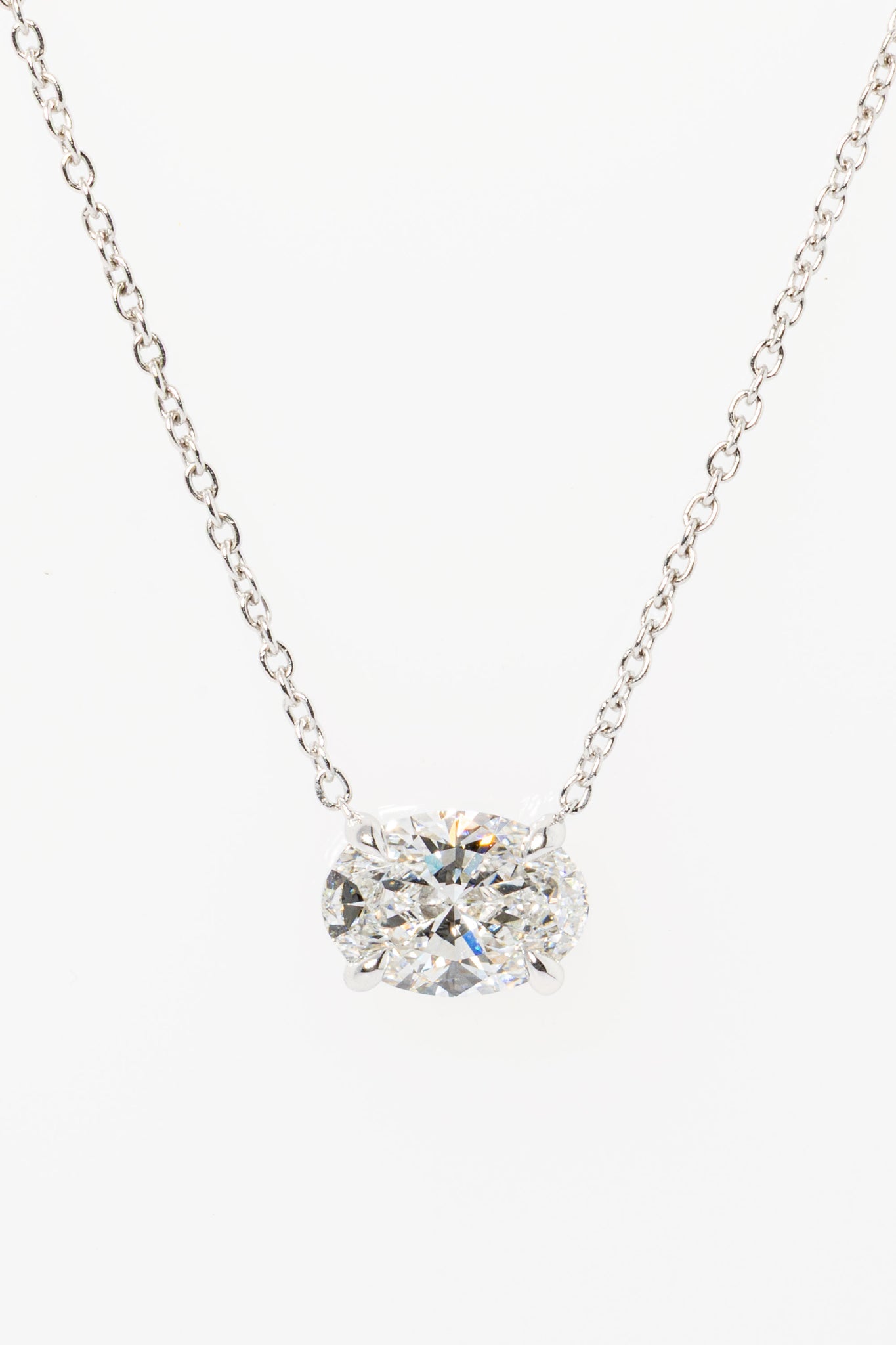 2 CT Oval East-West Lab Grown Diamond Necklace in Solid Gold