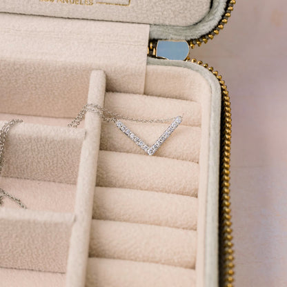 0.40 CT Round Moissanite Diamond V-Shape Pendant Necklace in Solid Gold 8