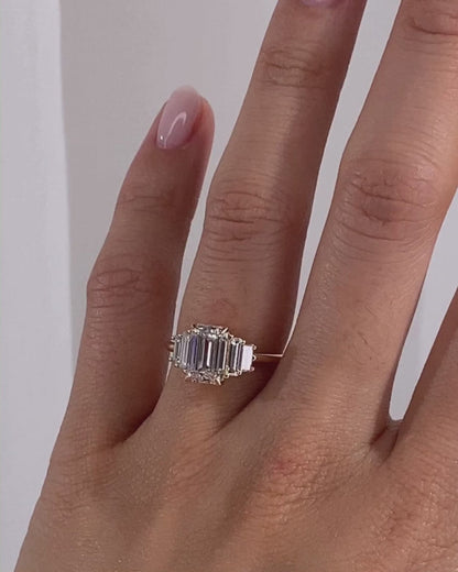 1.82 CT Emerald Cut Cluster Lab Grown Diamond Engagement Ring