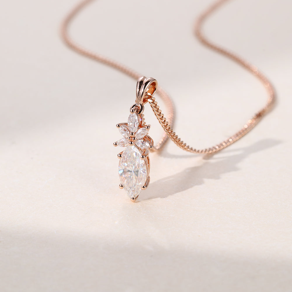 0.18 CT Marquise Moissanite Diamond Cluster Pendant Necklace in Solid Gold 2