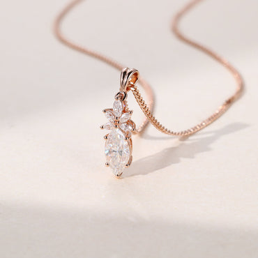 0.18 CT Marquise Moissanite Diamond Cluster Pendant Necklace in Solid Gold 2