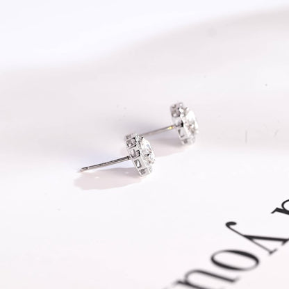 0.70 TCW Round Cut Moissanite Halo Stud Earrings in Gold 9