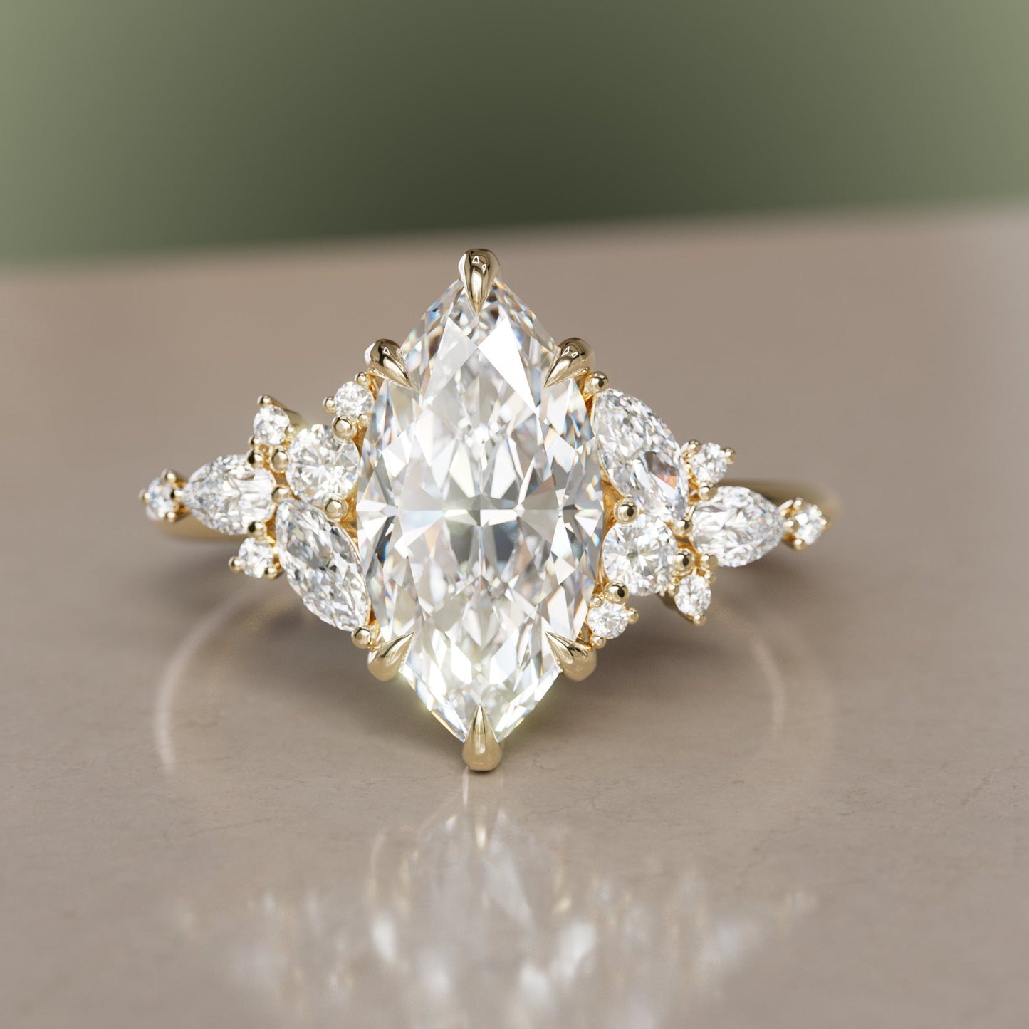 Marquise Shaped Three Stone Lab Grown Diamond Engagement Ring