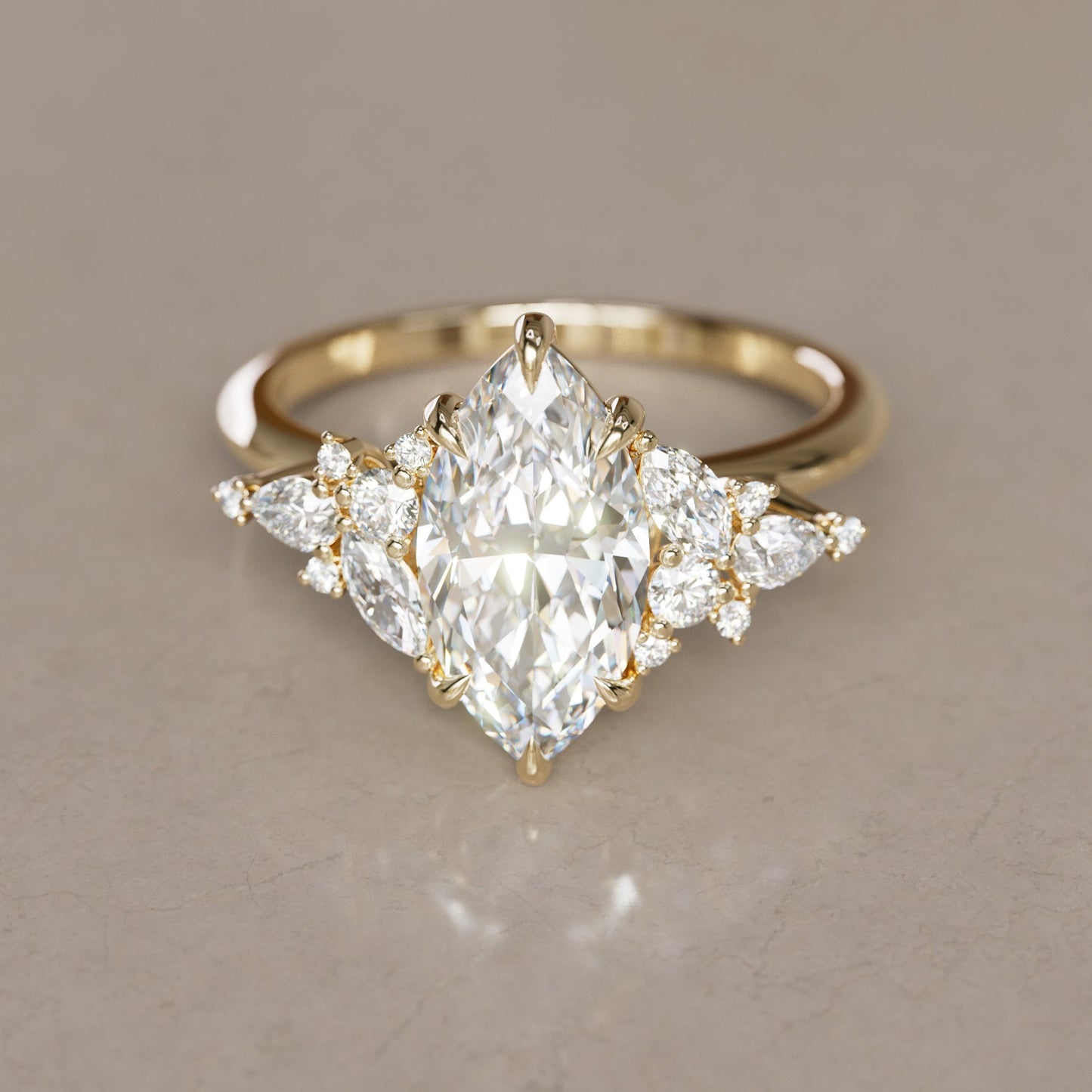 Marquise Shaped Three Stone Lab Grown Diamond Engagement Ring