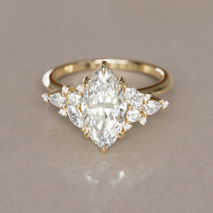 Marquise Shaped Three Stone Lab Grown Diamond Engagement Ring